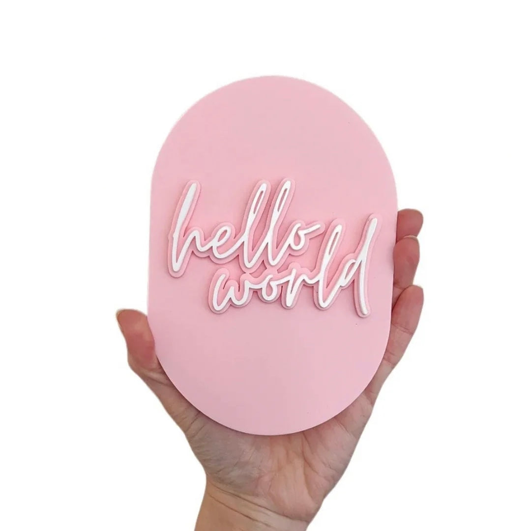 Hello World Birth Announcement Plaque - Pink