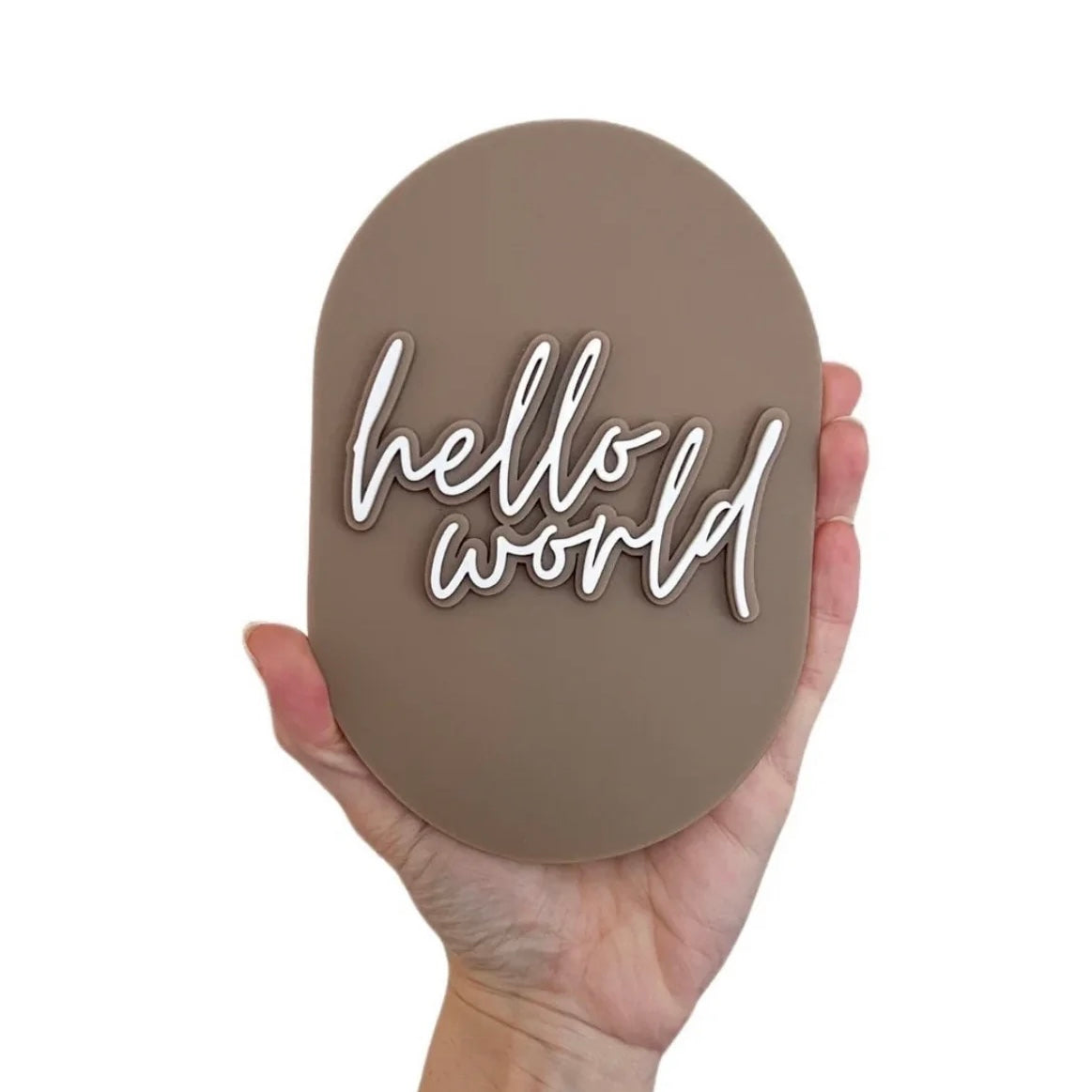 Hello World Birth Announcement Plaque - Brown