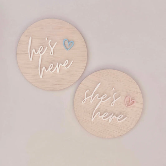 Double Sided Birth Announcement Plaque - Coloured Heart