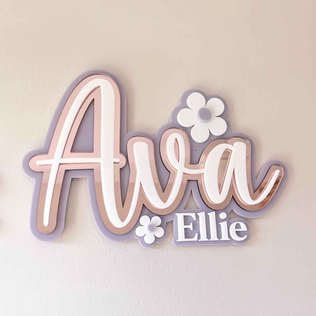 Name Plaque with Two Names and Daisies, Triple Layer - Floral Collection