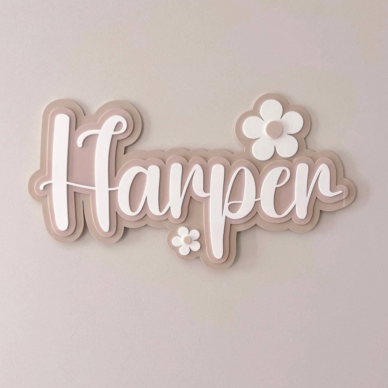 Name Plaque, Triple Layer with Daisies - Floral Collection