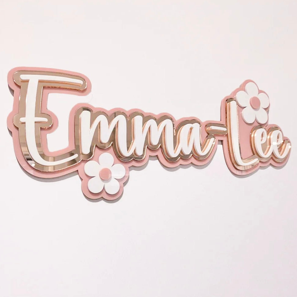 Name Plaque, Triple Layer with Daisies - Floral Collection