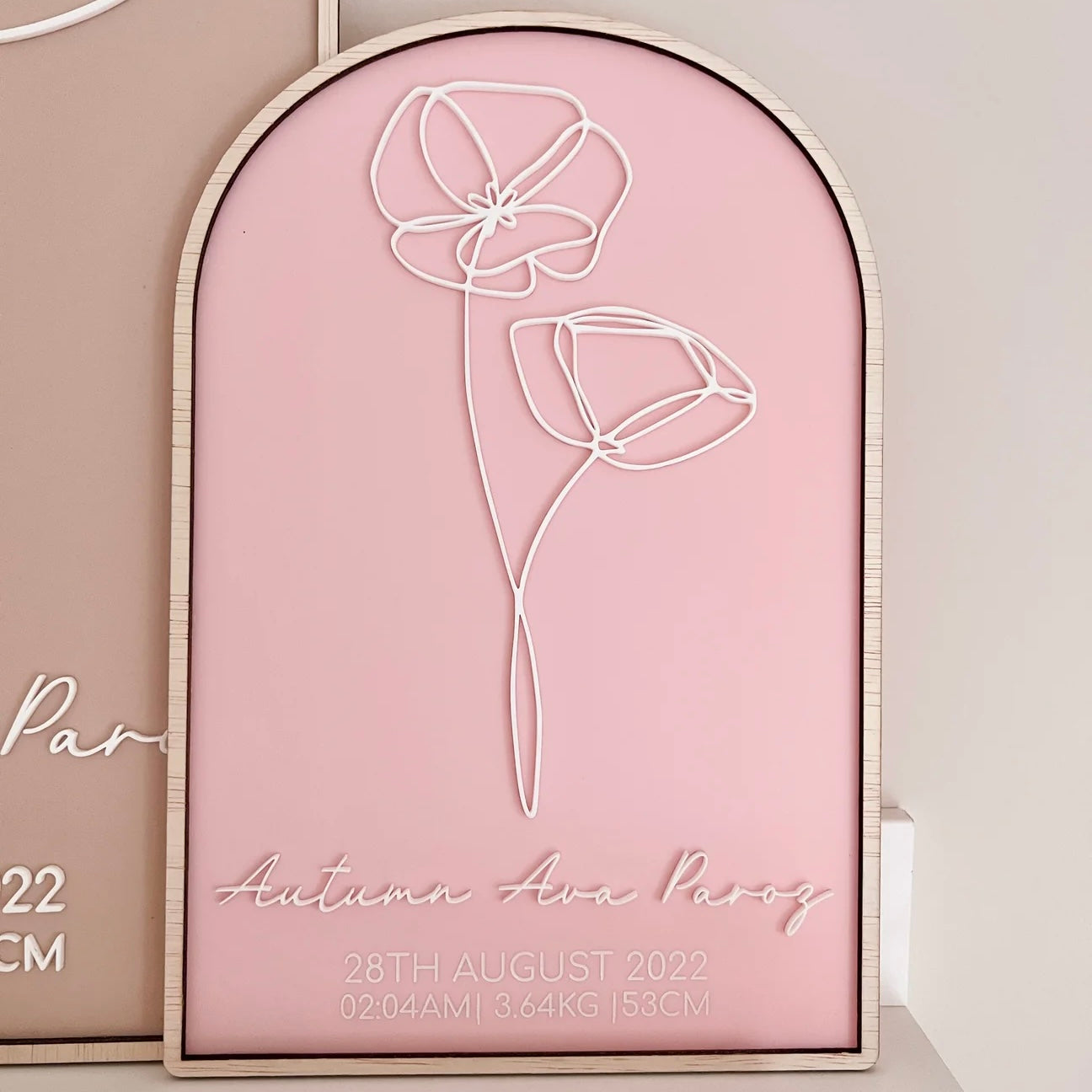 Mini Baby Birth Plaque - Personalised Birth Month Flower - Floral Collection