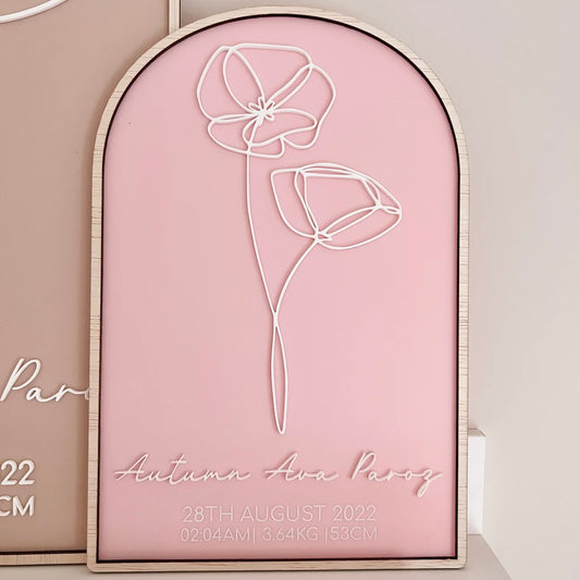 Mini Baby Birth Plaque - Personalised Birth Month Flower - Floral Collection