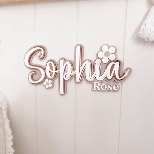 Name Plaque with Two Names and Daisies, Triple Layer - Floral Collection