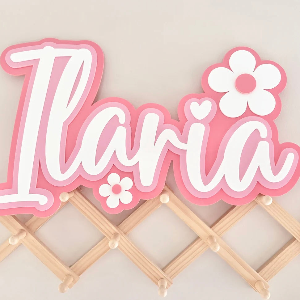 Name Plaque, Triple Layer with Daisies - Floral Collection