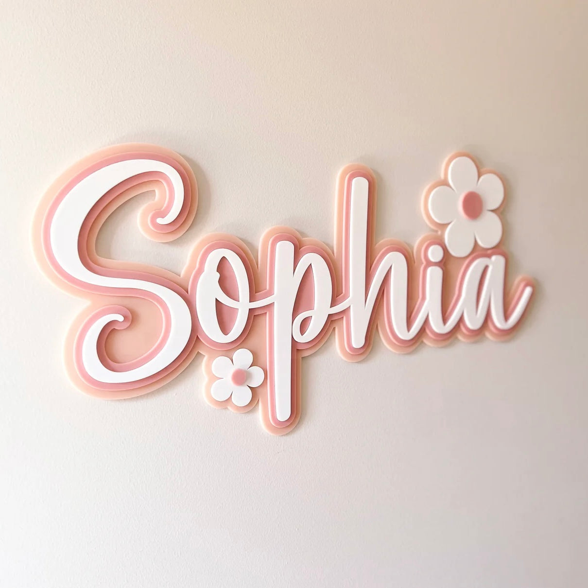 Name Plaque, Triple Layer with Daisies - Floral Collection