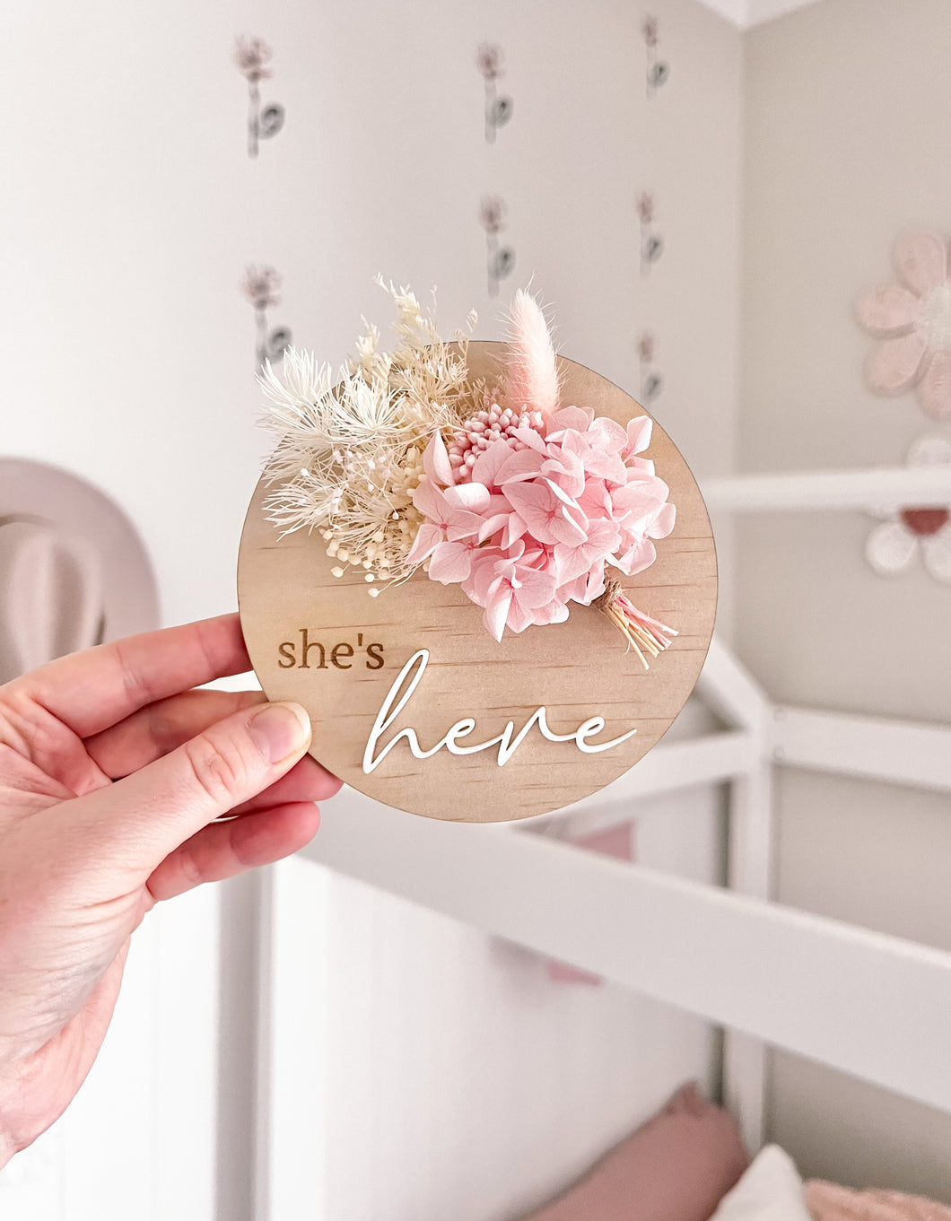 She’s here Posy Plaque - Pink