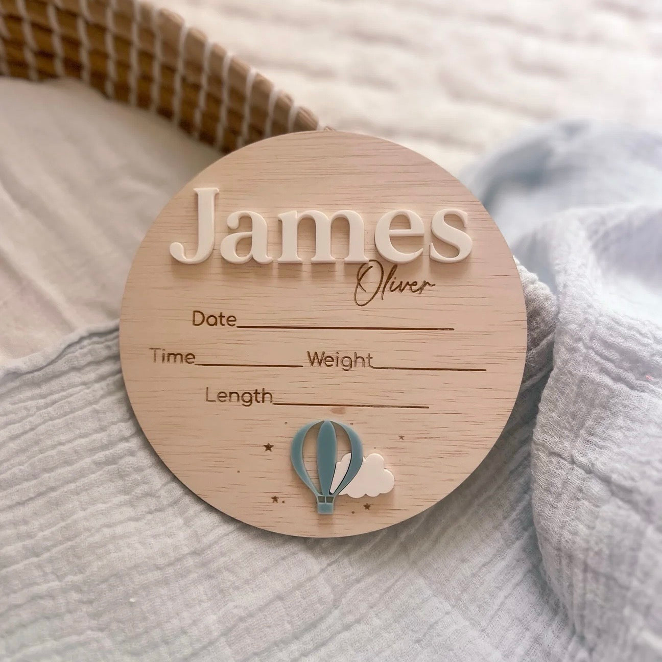 Baby Announcement Plaque with Birth Details - Hot Air Balloon Collection
