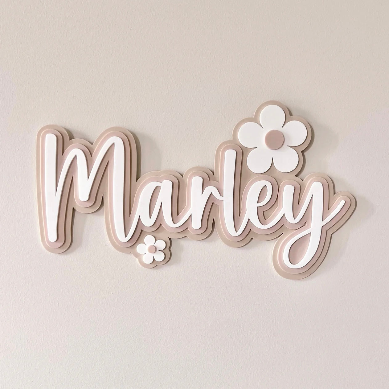 Name Plaque, Triple Layer with Daisies - Floral Collection