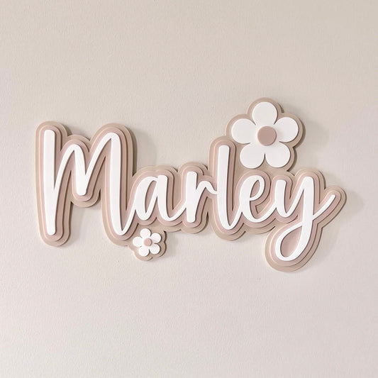 Name Plaque, Triple Layer with Daisies - Floral Collection