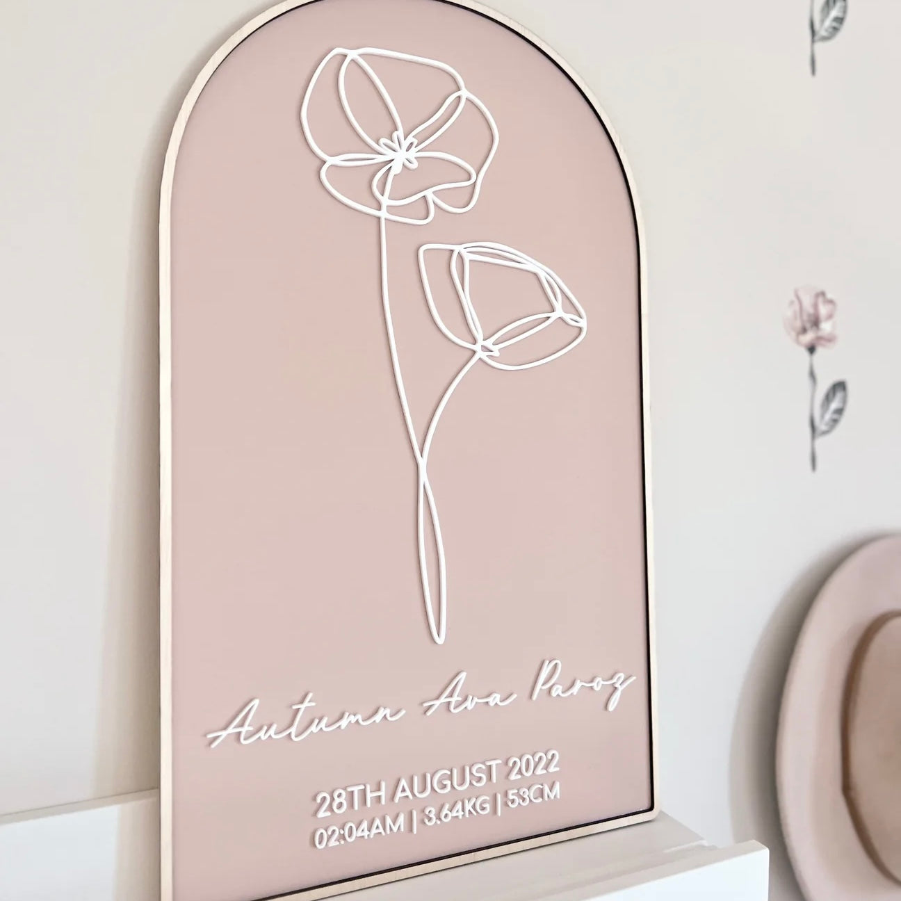 Baby Birth Plaque - Personalised Birth Month Flower - Floral Collection