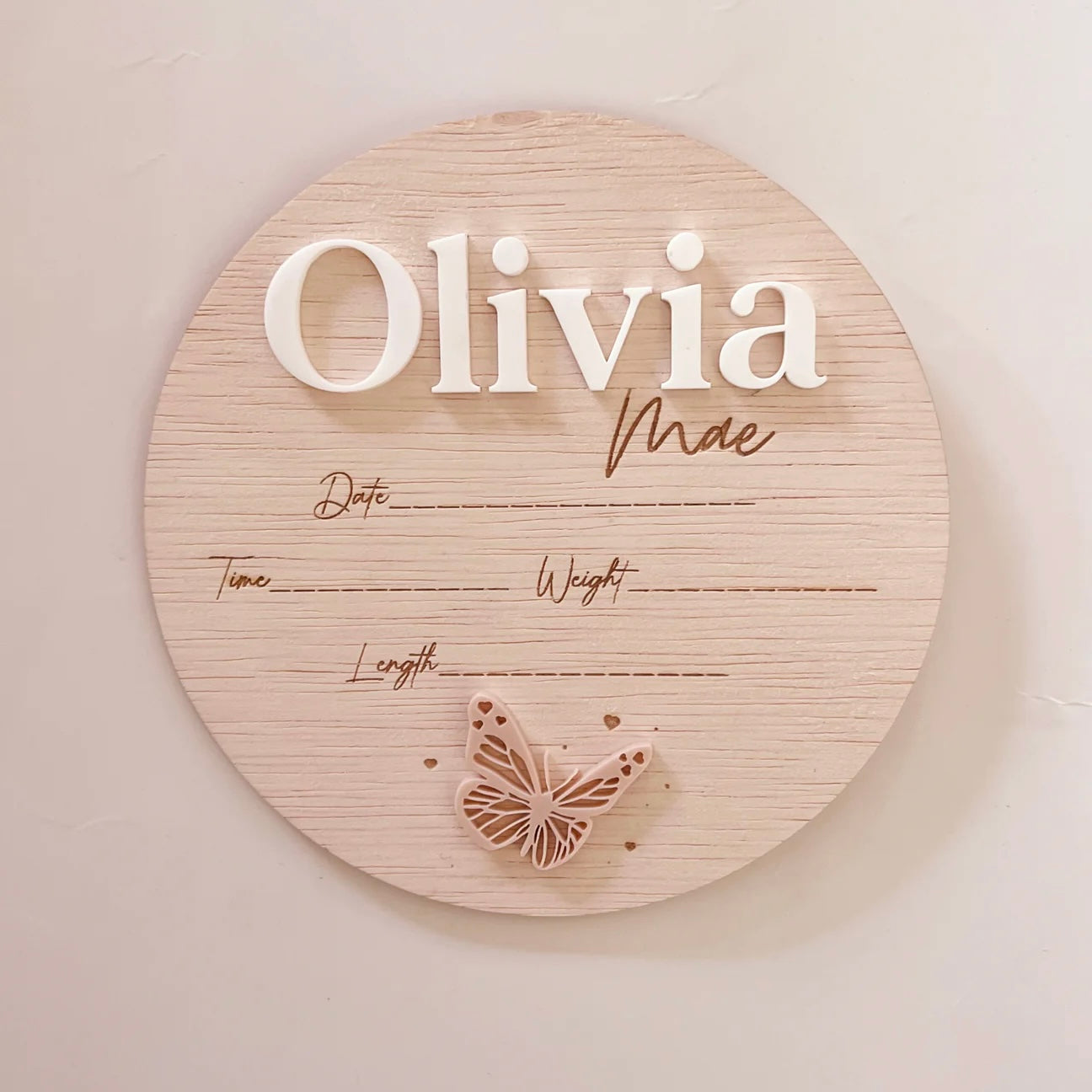 Baby Announcement Plaque with Birth Details - Butterfly Collection