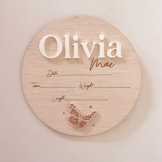 Baby Announcement Plaque with Birth Details - Butterfly Collection