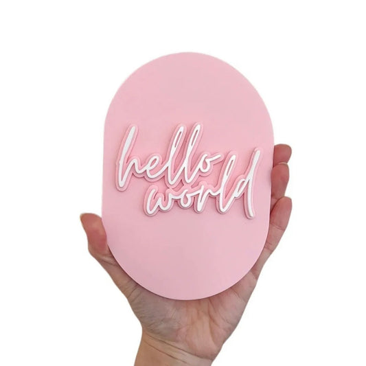 Hello World Birth Announcement Plaque - Pink