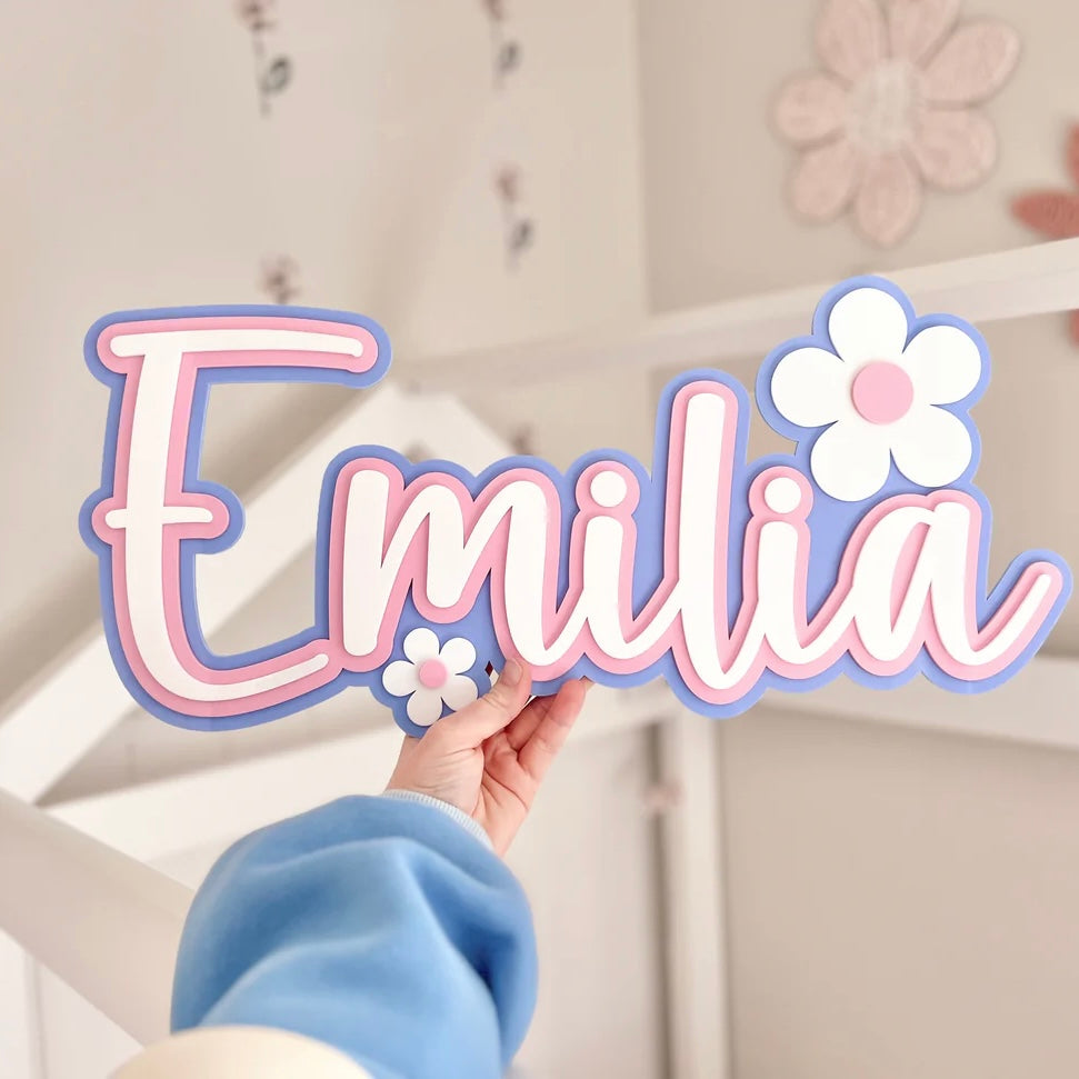 Name Plaque, Triple Layer with Daisies - Floral Collection