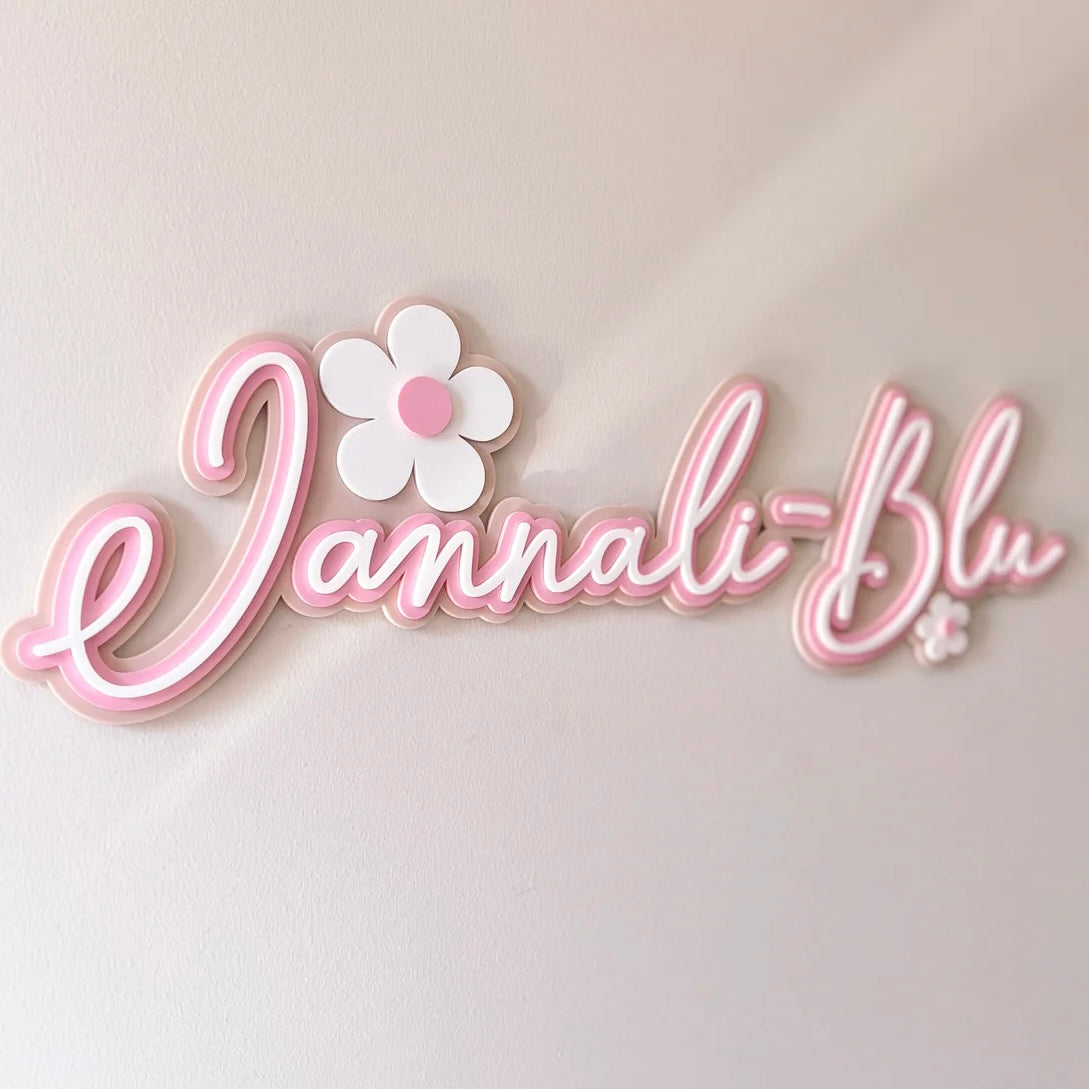 Name Plaque, Triple Layer with Daisies - Floral Collection