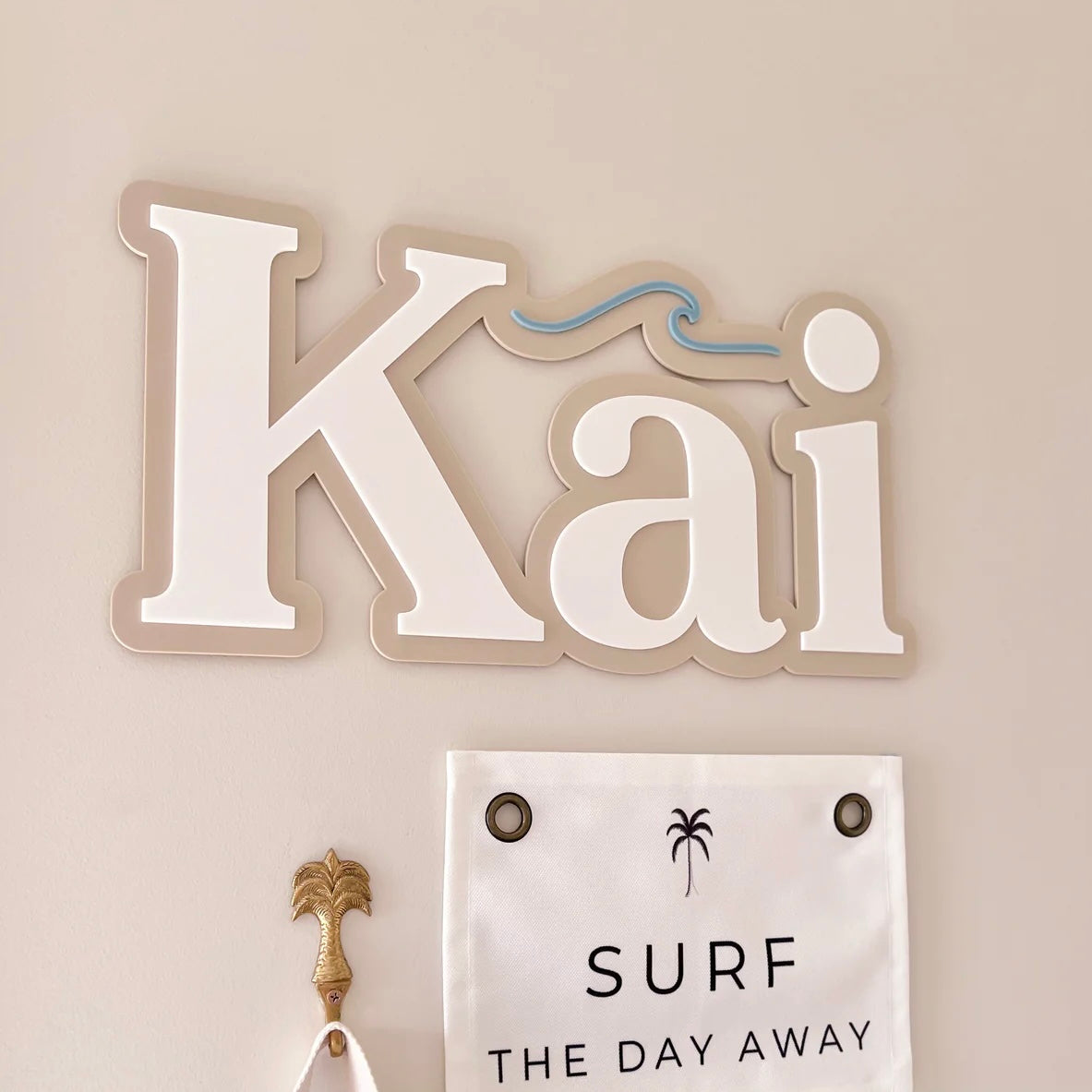 Name Plaque, Double Layer with Wave - Surf and Sun Collection