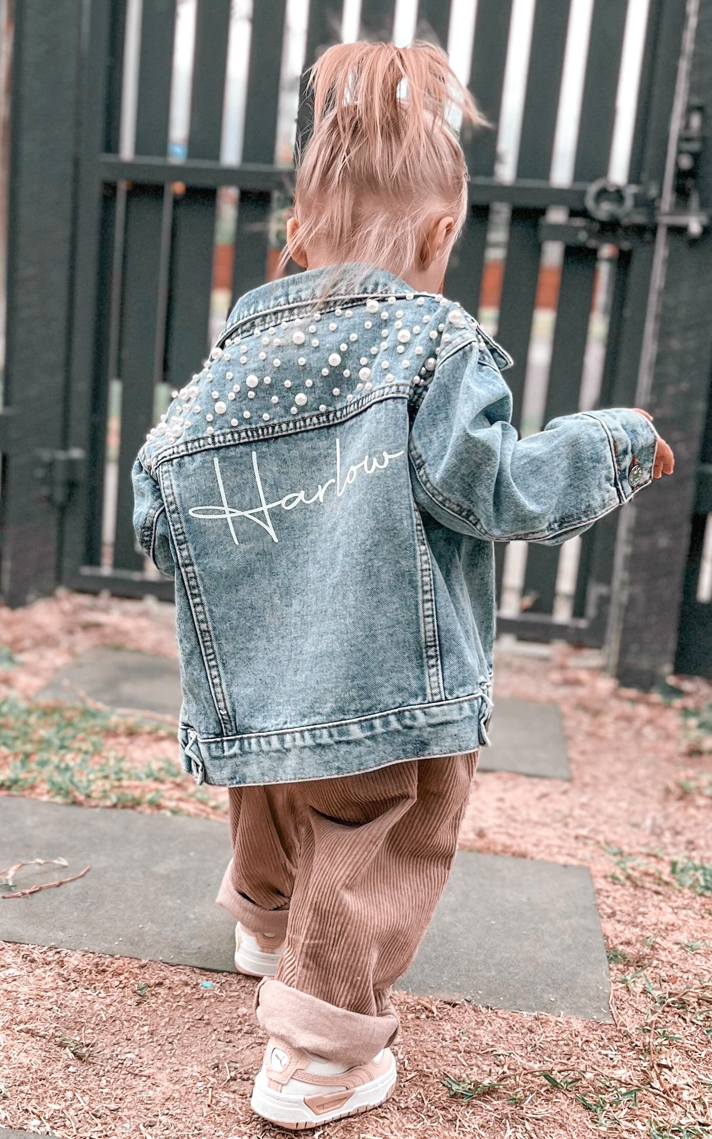 Oversized Pearl Denim Jacket - Kids