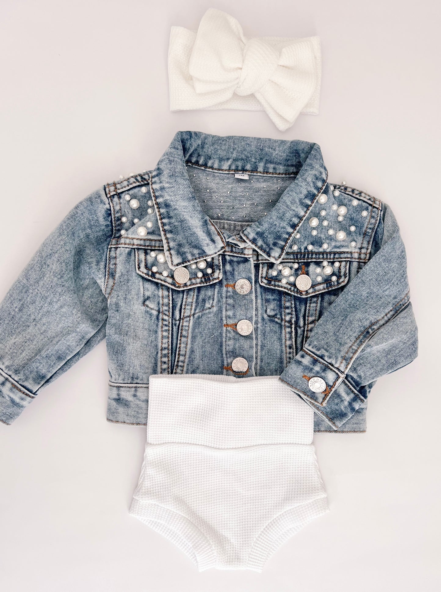 Oversized Pearl Denim Jacket - Kids