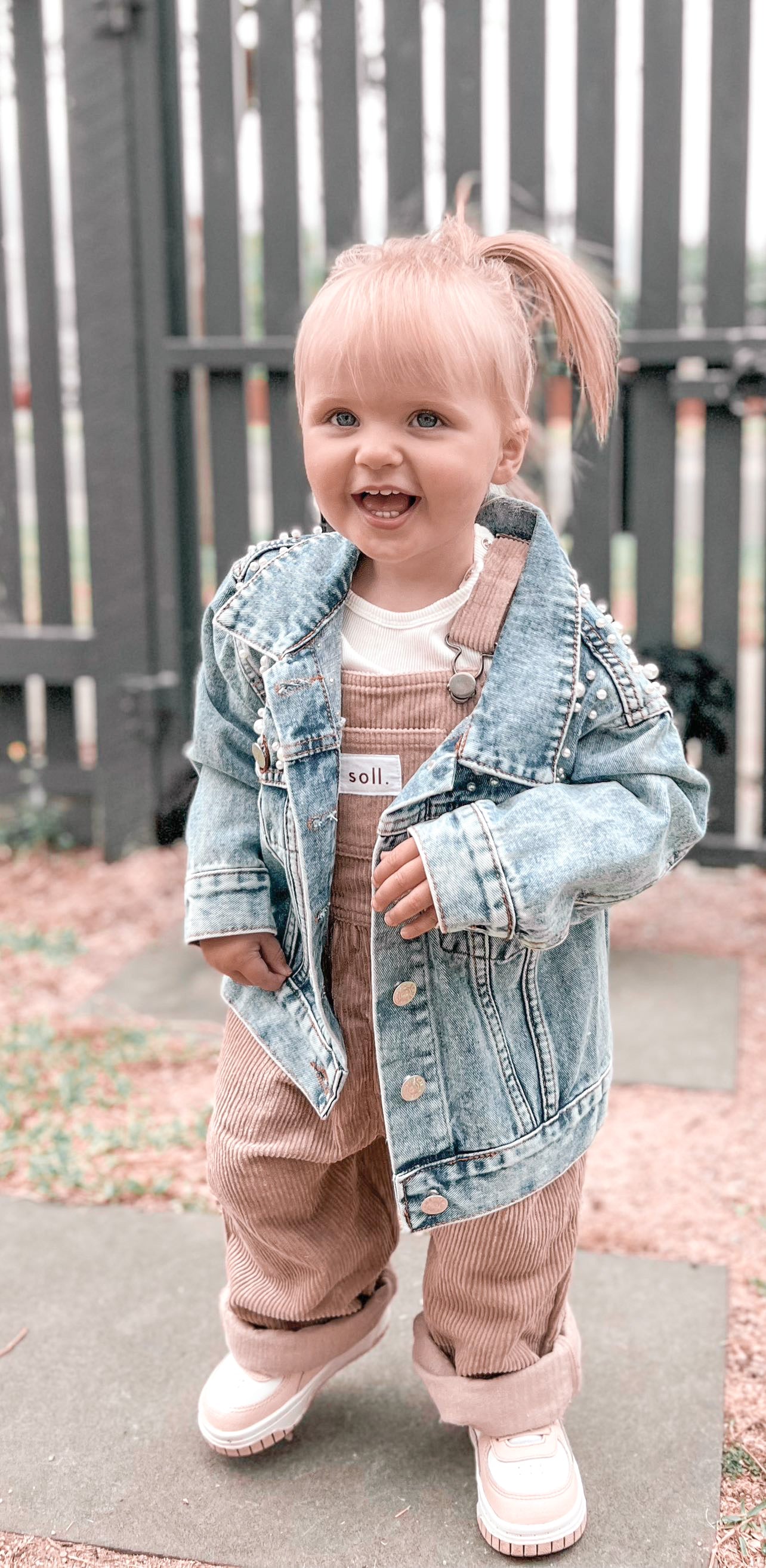 Oversized Pearl Denim Jacket - Kids